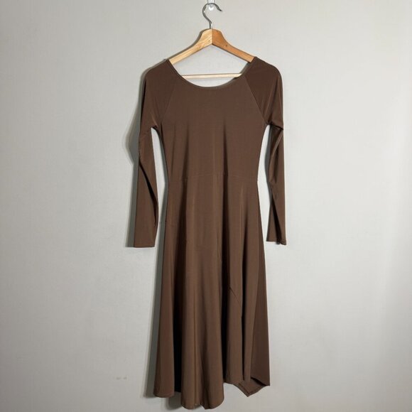 Wilfred Aritzia Nuage Asymmetrical Midi Dress Women's Small Brown Flowy Neutral - Picture 6 of 16